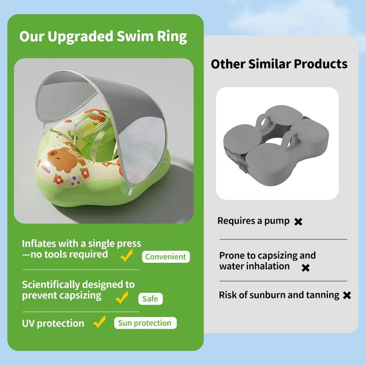 Schwimmring Baby mit Abnehmbarem Sonnendach, Baby Schwimmhilfe mit Sicherheitssitz, UPF50+ UV-Schutz