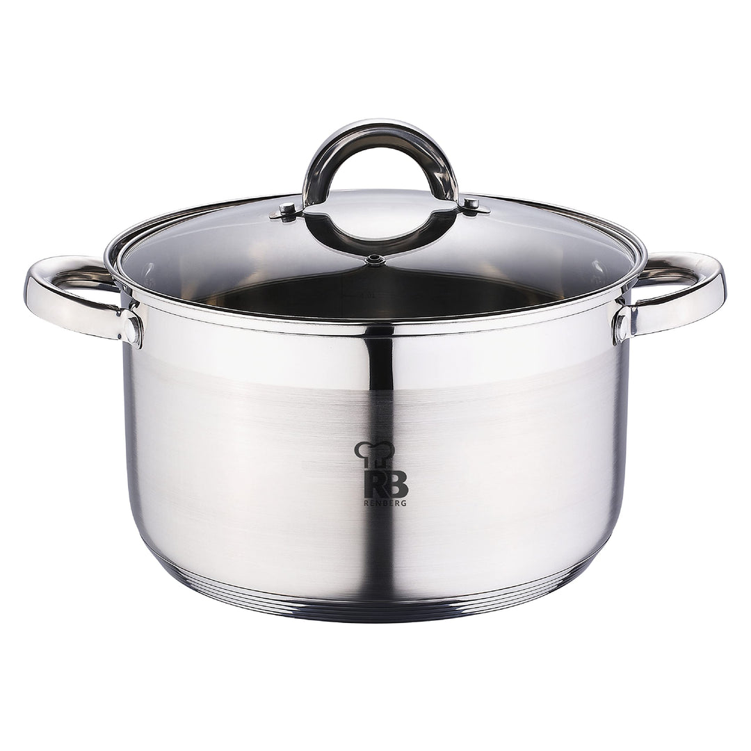 RENBERG Alexander | Kochtopf | Topf 24 x 14,5 cm und 6,3 Liter mit Glasdeckel | Edelstahl | Küchenzu