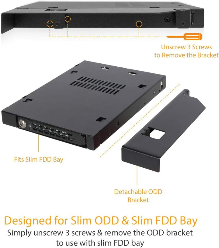 ICY DOCK SATA/SAS Hot Swap Wechselrahmen für 2,5 Zoll (6,4cm) SSD/HDD - Slim-ODD/Slim-FDD Vollmetall