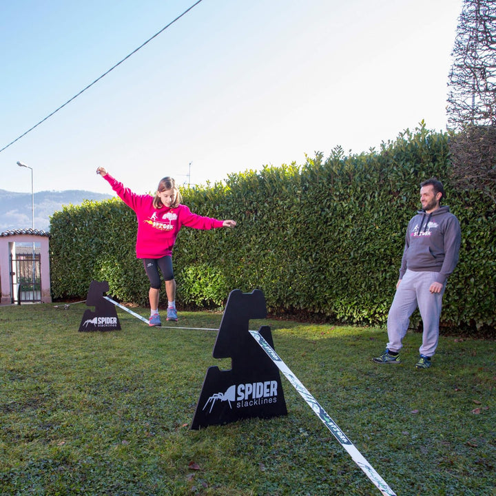 SPIDER SLACKLINE SOS01 - Slacklines Outdoor Einsteigerset - Zwei Befestigungsblöcke Höhenverstellbar