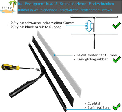 cocofy Duschabzieher schwarz matt breit XXL 45 cm ohne Bohren für Dusche, Fliesen mit Haken, Ersatzg