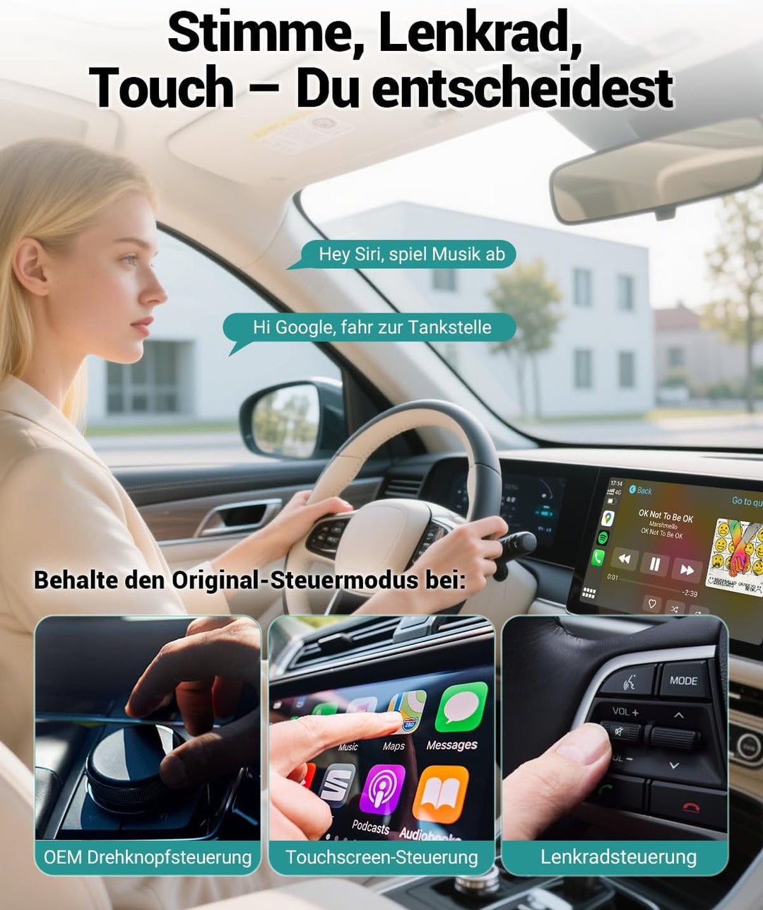 2025 Verbesserter 2-in-1 Wireless CarPlay &amp; Android Auto Adapter, OTTOCAST MINI Kabelloser CarPlay A