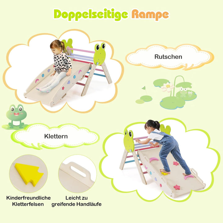 COSTWAY Klettergerüst Indoor 3er Set, klappabres Kletterdreieck mit Rutsche, Kletterbogen, inkl. dop