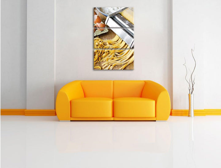 Pixxprint Nudelmaschine Pasta Italia als Leinwandbild | Grösse: 3 Teilig (120x80) | Wandbild| Kunstd