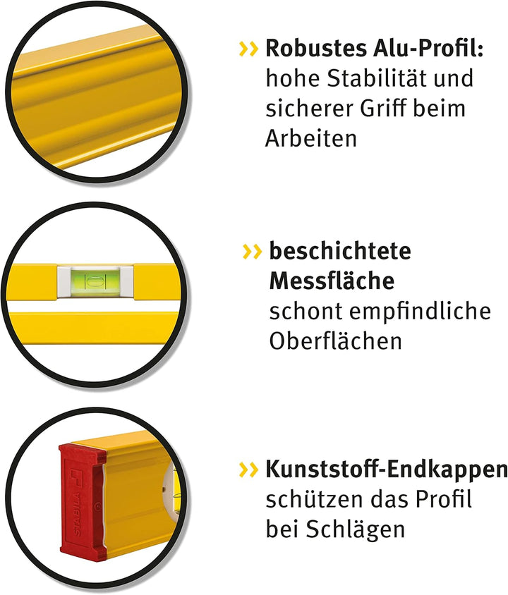 STABILA Wasserwaage Type 80 AS, 90 cm, verstärktes Alu-Profil, 1 Horizontal-Libelle, 1 Vertikal-Libe
