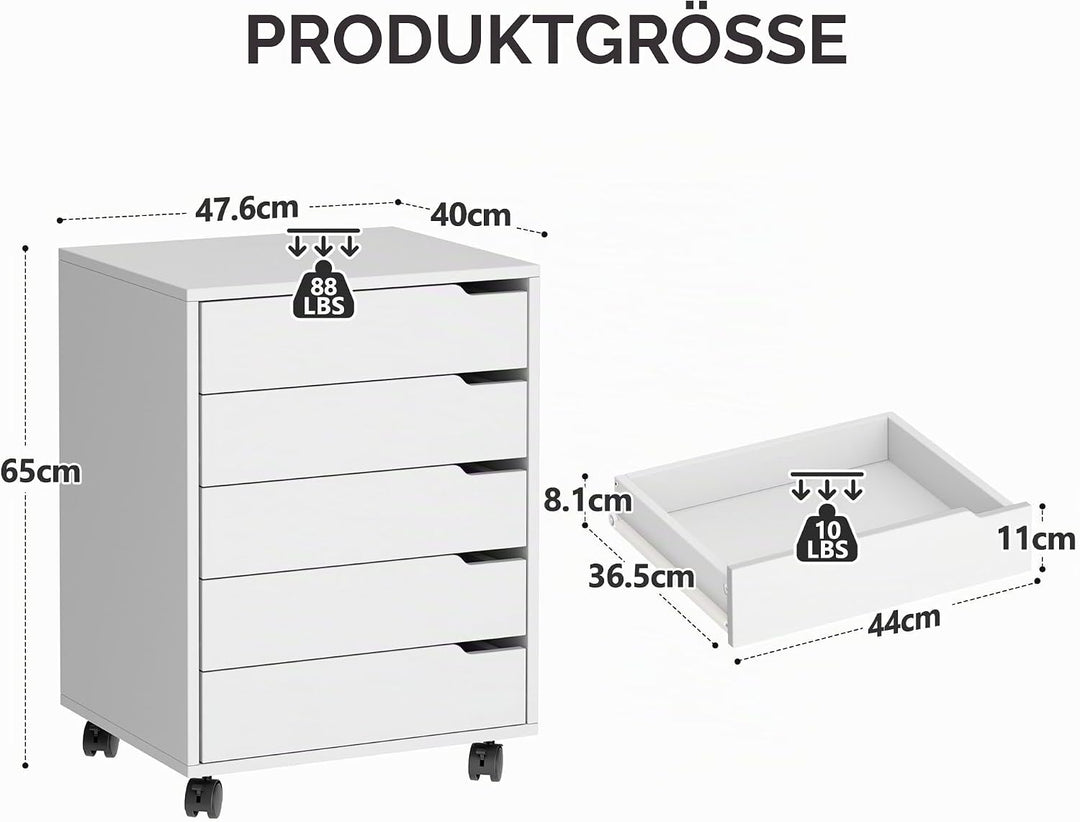 sogesfurniture Rollcontainer, Aktenschrank mit 5 Schubladen, Büroschrank, Schubladenschrank, Kommode