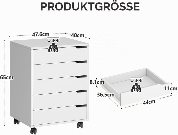 sogesfurniture Rollcontainer, Aktenschrank mit 5 Schubladen, Büroschrank, Schubladenschrank, Kommode