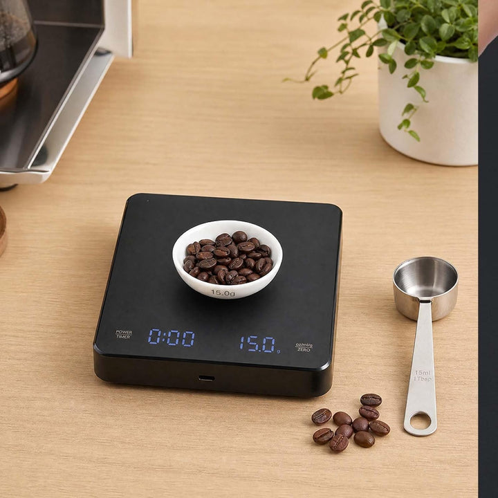 Kaffeewaage Schwarz mit Timer 0,1g Kaffeewaage Mini USB C Barista Waage für Espresso pour Over Klein