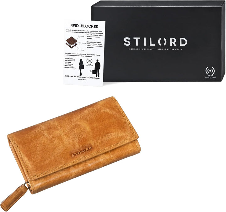 STILORD 'Ellen' Leder Geldbörse Damen RFID und NFC Schutz in stilsicherer Geschenkbox Grosses Portem
