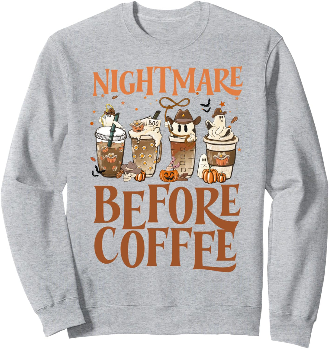 Lustiger Nightmare Before Coffee Kürbis Geist Cowboy Halloween Sweatshirt