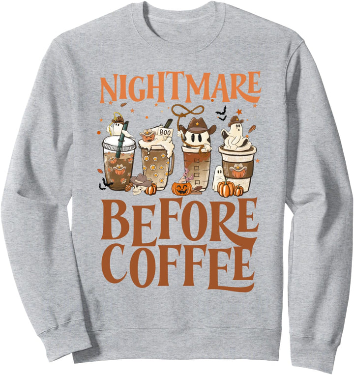 Lustiger Nightmare Before Coffee Kürbis Geist Cowboy Halloween Sweatshirt