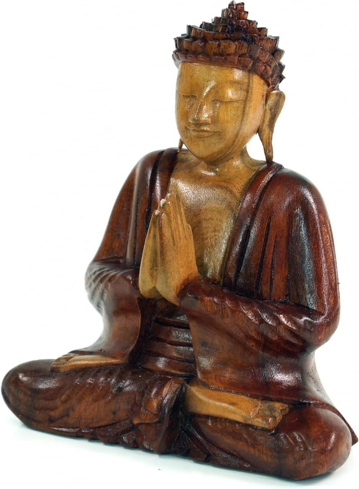GURU SHOP Holzbuddha, Buddha Statue, Handarbeit 20 cm Anjali Mudra - Modell 6 20*16 cm Modell 6, 20*