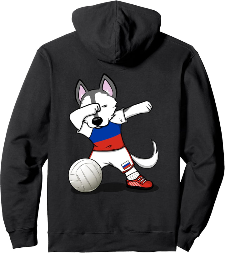 Dabbing Husky Hund Russland Volleyball - Russische Flagge Pullover Hoodie