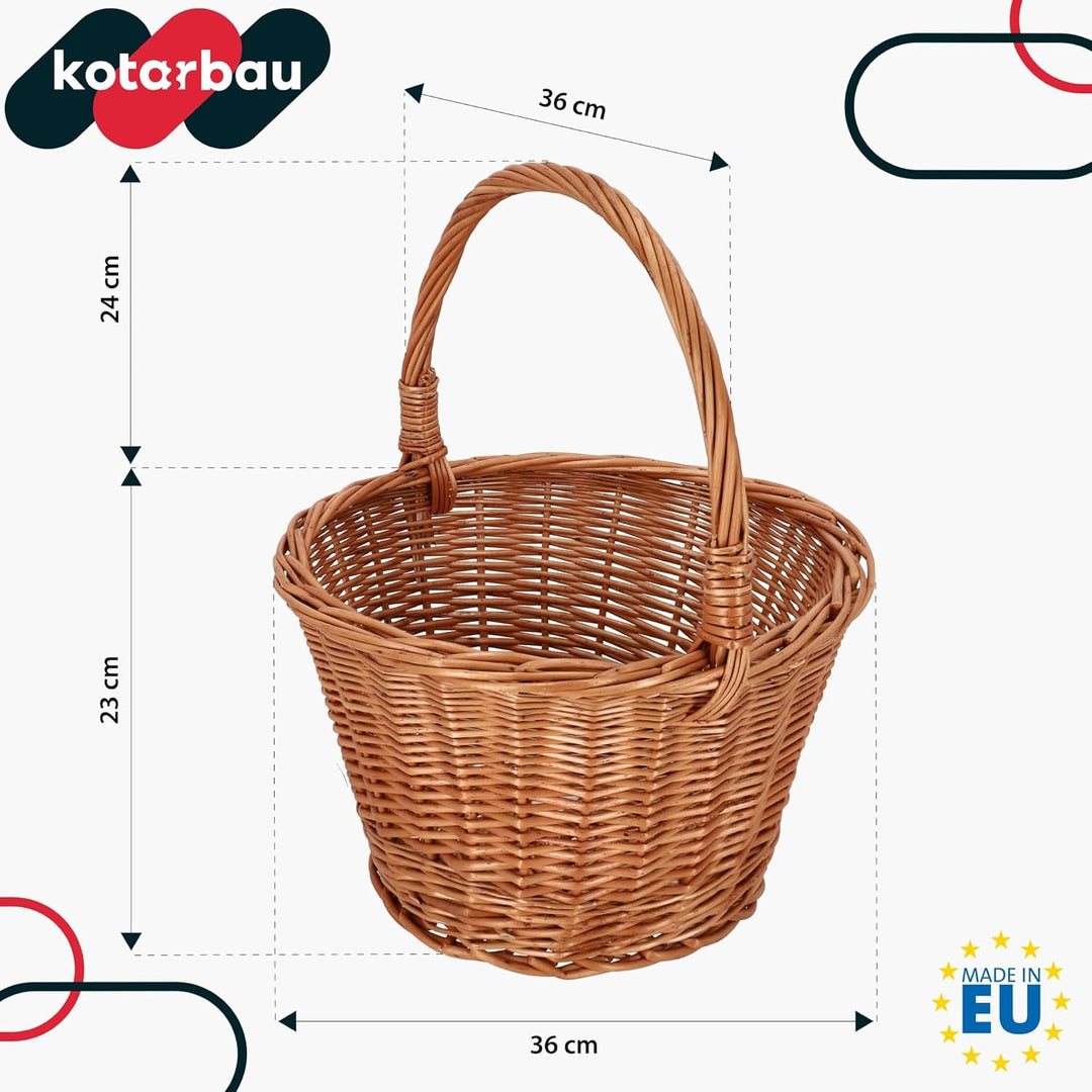 KOTARBAU® Einkaufskorb - Aufbewahrungskorb - Korb Geflochten - ⌀ 36 cm - Pilzkorb – Korb für Obst –