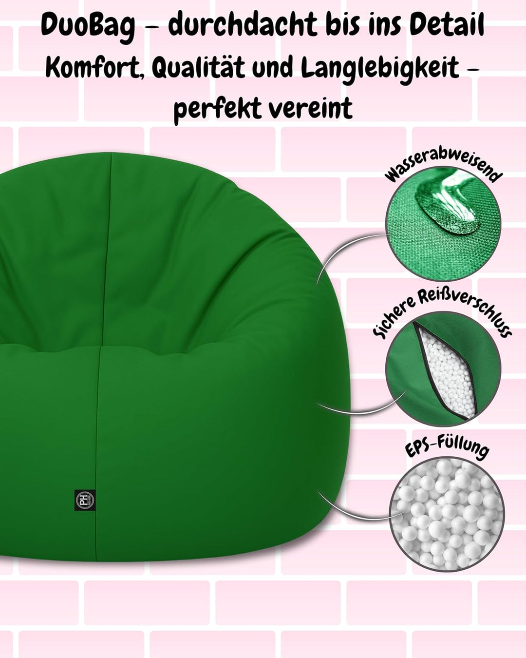 PATCH HOME Sitzsack 2 in 1 Sitzkissen Bodenkissen für Erwachsene &amp; Kinder - Gaming mit Füllung Kisse