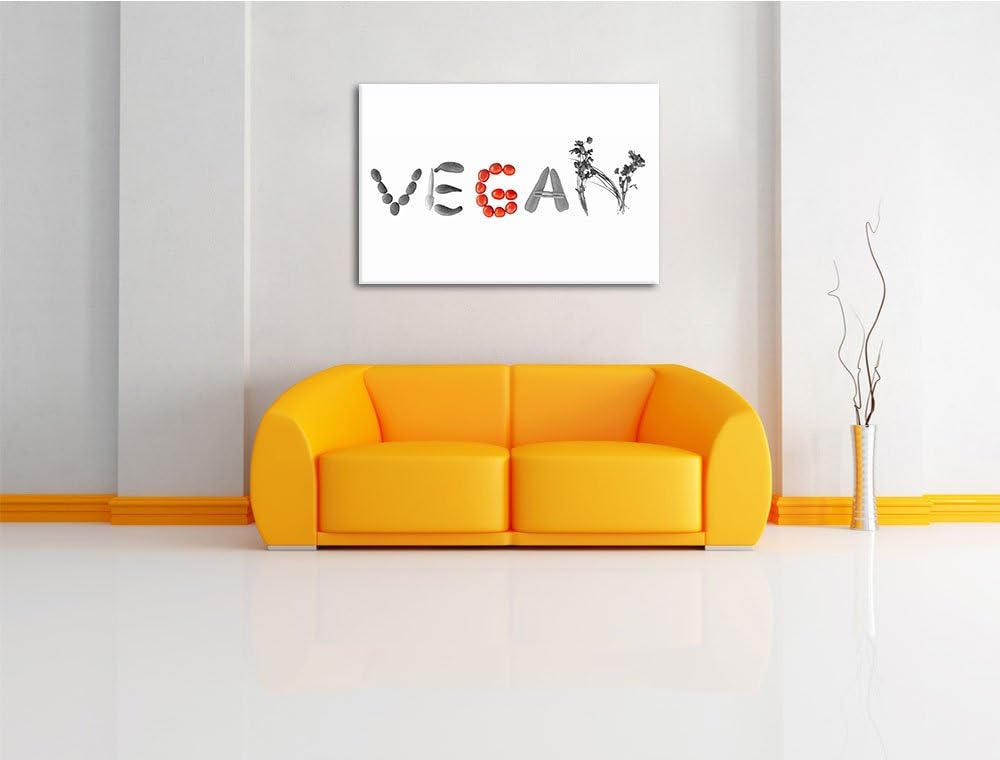 Schriftzug Vegan Gemüse schwarz/weiss Format: 100x70 cm auf Leinwand, XXL riesige Bilder fertig gera