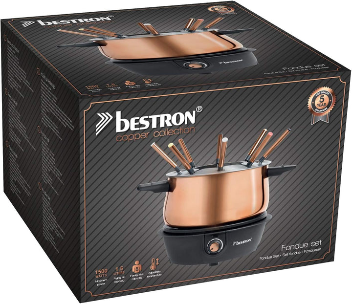 Bestron elektrische Fondue Set für bis zu 8 Personen, mit 8x Fonduegabeln & stufenlosen Thermostat,