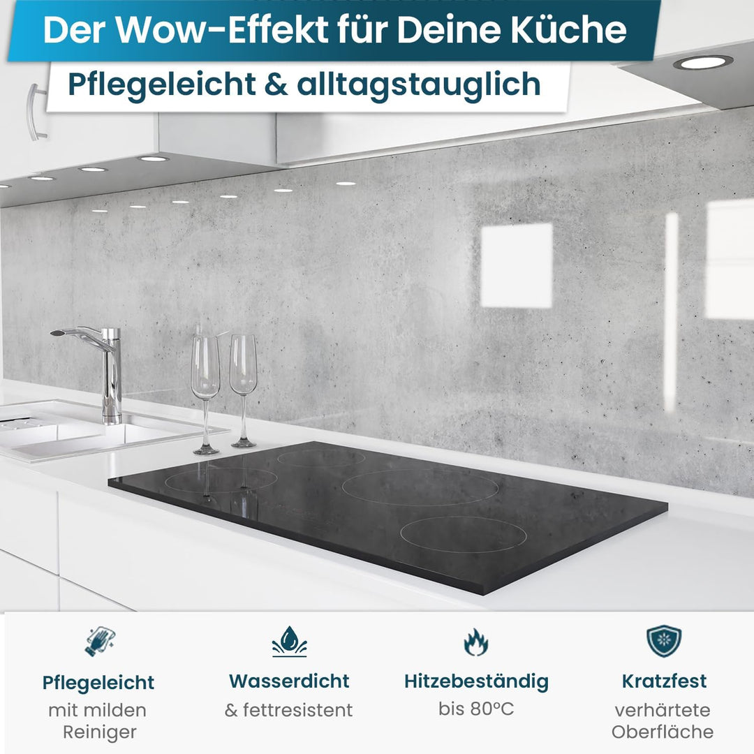 danario Küchenrückwand selbstklebend - Glasoptik - Spritzschutz Küche - versteifte PET Folie - 0,8 m