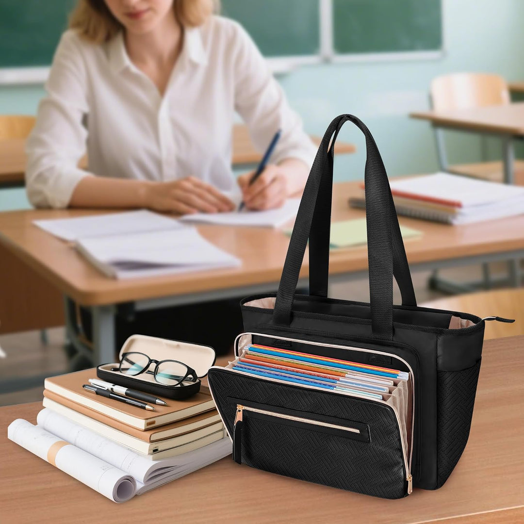 Lehrertasche für Damen, Lehrer Arbeitstasche 15,6 Zoll Laptoptasche mit Akkordeon Akten Organizer, P