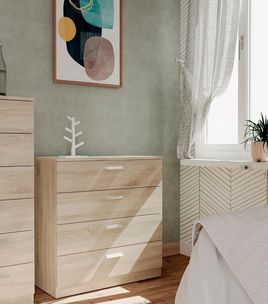 Muebles Pitarch | Kommode 4 Schubladen mit Metallführungen, Schlafzimmerkommode, Cambrian Eiche, 78x