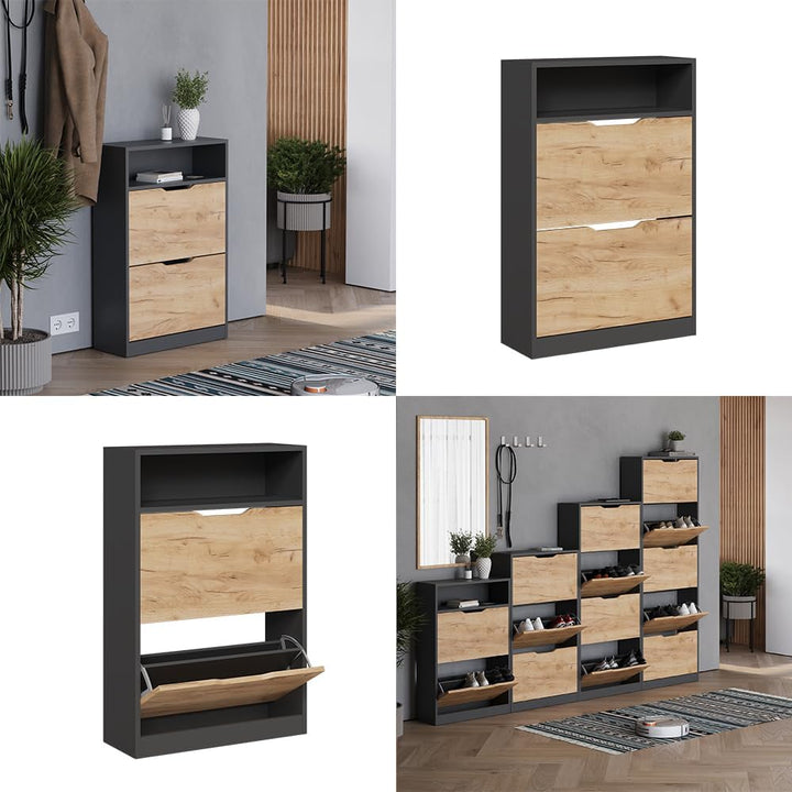 Vicco Schuhkipper Luca, Anthrazit/Goldkraft Eiche, 22 x 89.5 cm mit 2 Fächern Anthrazit/Goldkraft Ei
