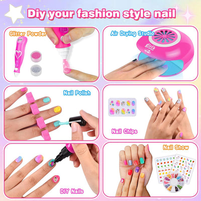Herefun Nagelstudio Kinder Mädchen, Geschenke für Mädchen Nagellack Set, Nagelkunst Kinder 6 7 8 9,