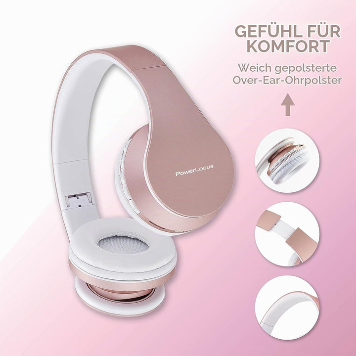 PowerLocus Bluetooth Kopfhörer, Over Ear, Faltbare HiFi-Stereo-Kopfhörer mit tiefen Bässen, Micro SD