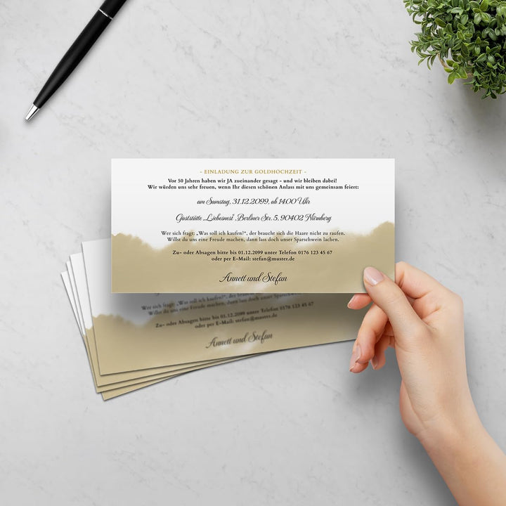 Kartenmachen.de 10 x Goldene Hochzeit Hochzeitseinladungen Goldhochzeit individuell Einladungskarten