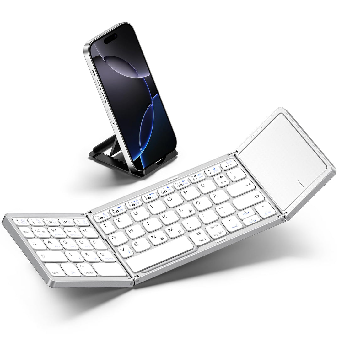 Vobafe Bluetooth Faltbare Tastatur mit Touchpad Kabellose Klappbare, Tragbare Mini Tastatur mit 3 Bl