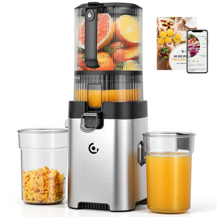 AMZCHEF Entsafter - Slow Juicer mit 158MM grosse und Grössere Einfüllschacht für Ganze Obst und Gemü