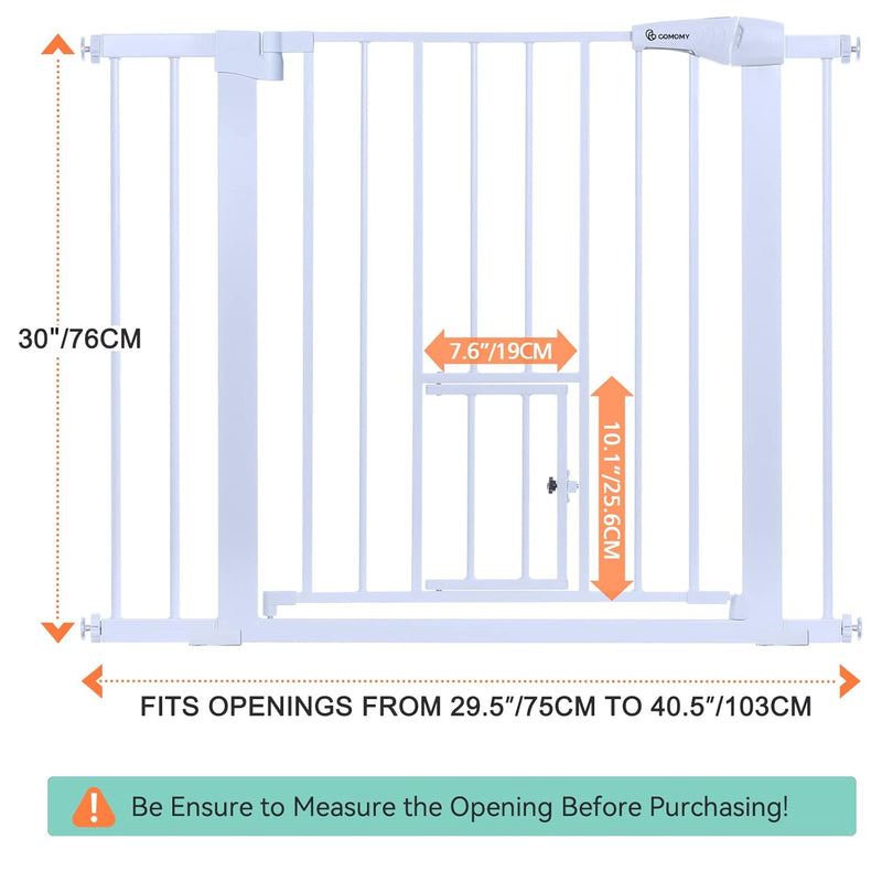COMOMY Türschutzgitter mit Katzenklappe, 75-103cm Treppenschutzgitter ohne Bohren für Hunde und Katz