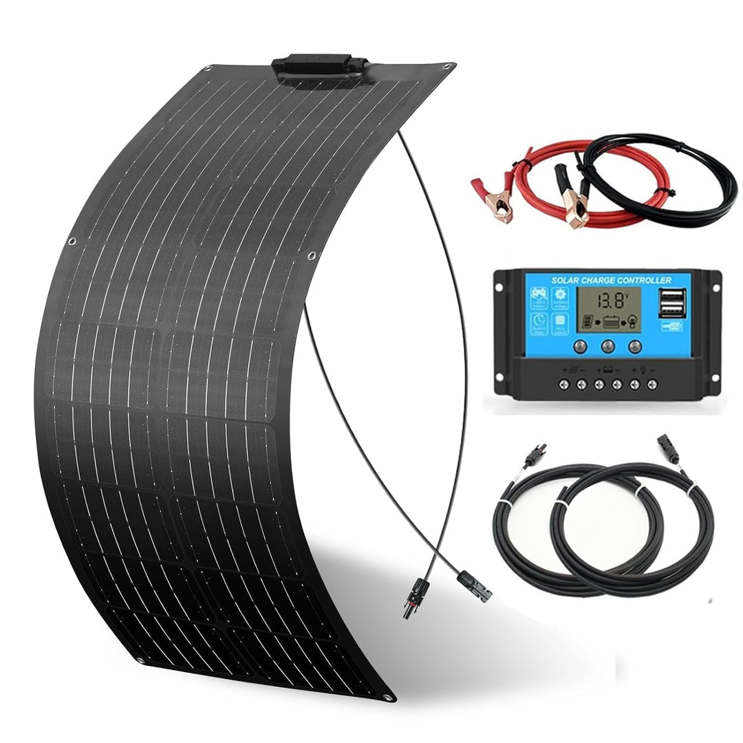 Schwarz 50W Flexibles Solarpanel Kit Set 12V Monokristallines Solarmodul+10A 12V/24V Solarladeregler