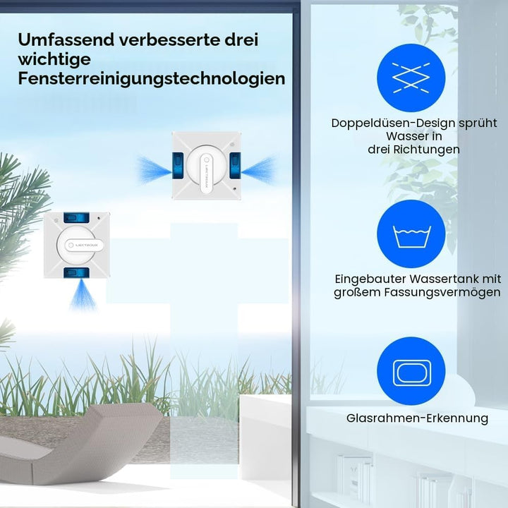 LIECTROUX Fensterwischroboter YW509, Doppelter Wasserspray, Lasersensor, Fallschutz, Kompatibel mit