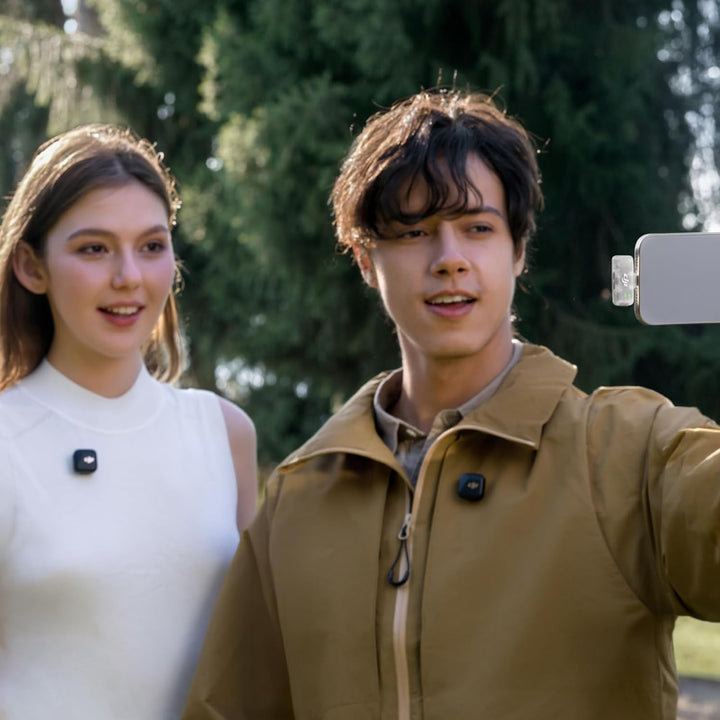 DJI Mic Mini (2 Sender + 1 Handy-Empfänger), Ansteckmikrofon, drahtloses Lavalier-Mikrofon für iPhon
