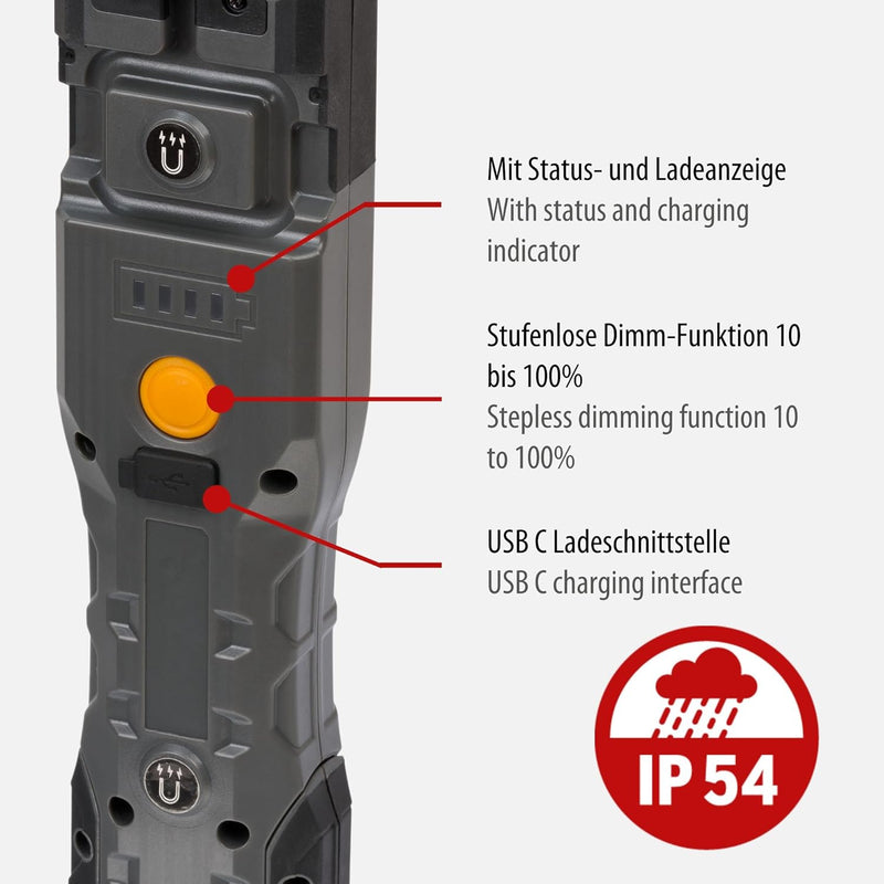 Brennenstuhl LED Akku Handleuchte HL 1000 A IP54 / LED Arbeitsleuchte für aussen mit COB LED (1000+2