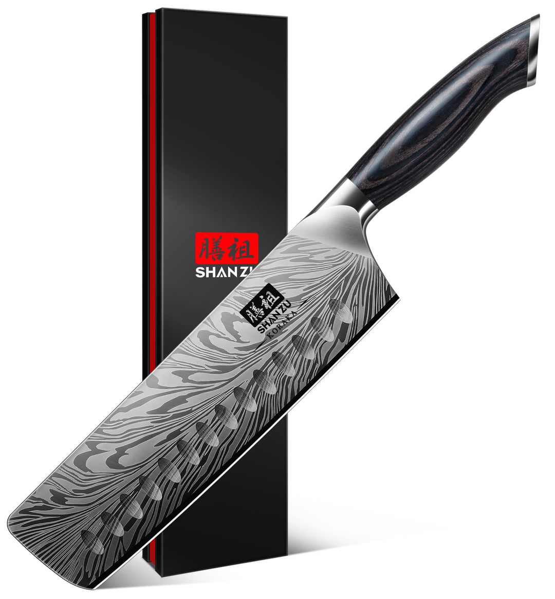 SHAN ZU Küchenmesser aus Pulverstahl, 18 cm Japanisches Nakiri-Messer, Kohlenstoffreicher 63 HRC-Gem
