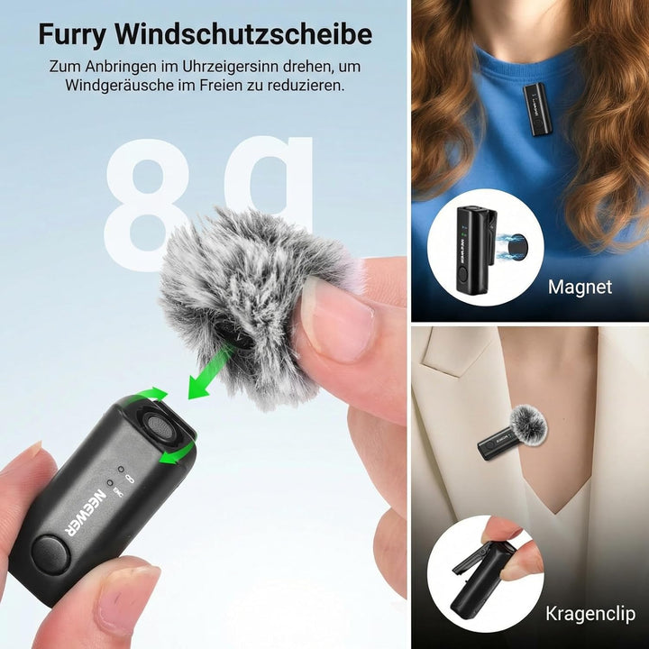 NEEWER KM23C AI Drahtloses Lavalier Mikrofon Kompatibel mit iPhone Android Tablet PC Laptop, omnidir