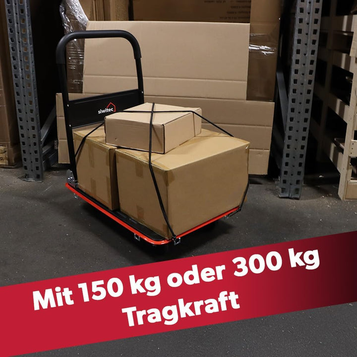 siwitec Plattformwagen, Transportwagen klappbar 150kg, inkl. Spanngurte, Rollwagen, Handwagen, Trans