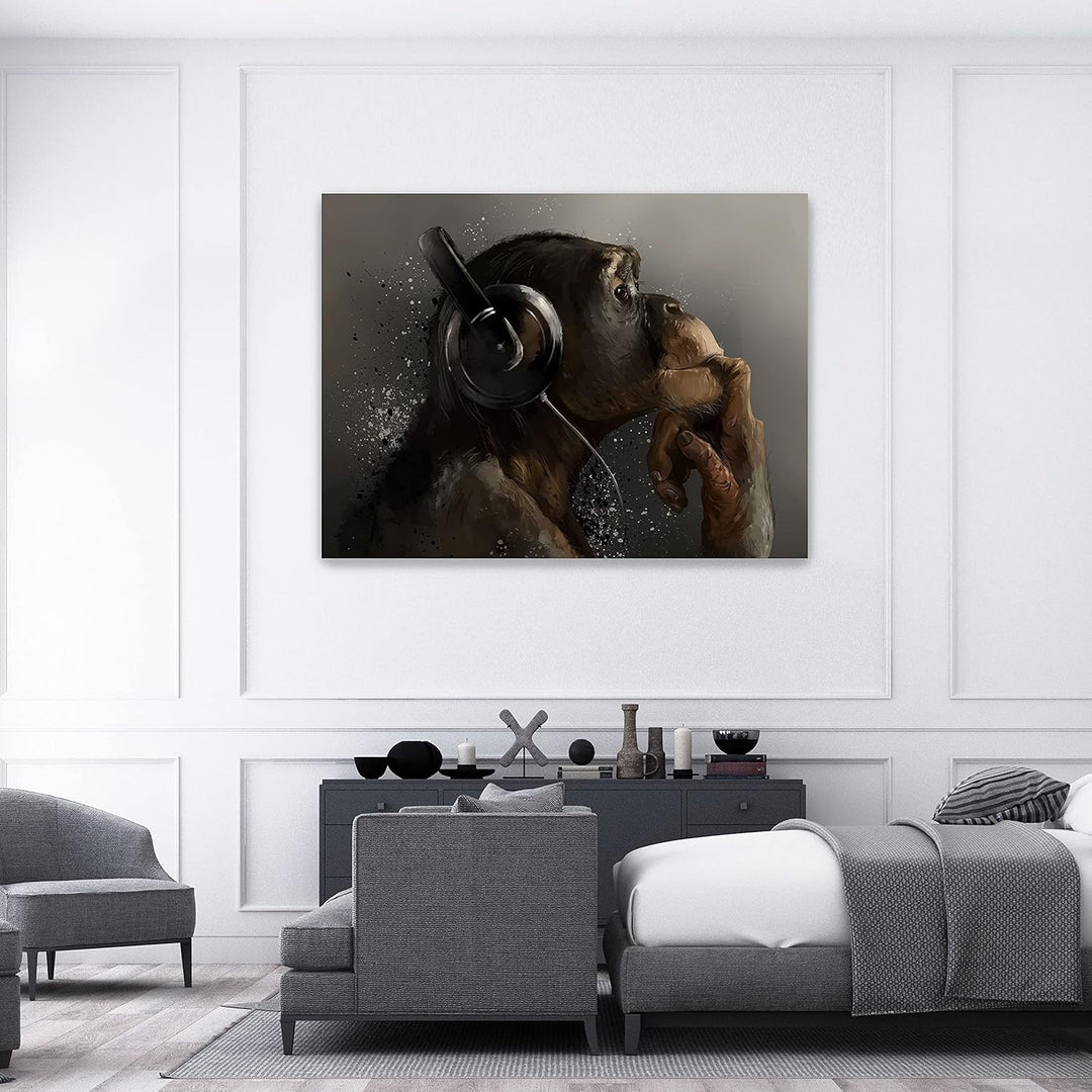 wandmotiv24 Deko Wandbild aus Acrylglas, Grösse 120x90cm, Querformat, AFFE mit Kopfhörer, Headset, M