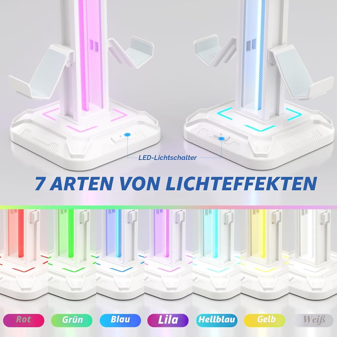 KDD Gaming Kopfhörer Ständer Led mit 9 Lichtmodi - Drehbarer Headset Halterung Tisch mit Abnehmbarer