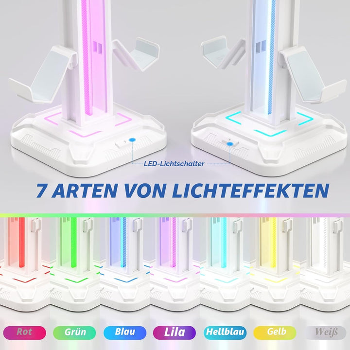 KDD Gaming Kopfhörer Ständer Led mit 9 Lichtmodi - Drehbarer Headset Halterung Tisch mit Abnehmbarer