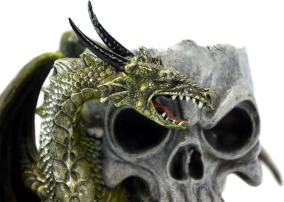 GeKi Trend Drachen Figur Kerzenständer Totenkopf mit Kerze Fantasy Gothic Dekofigur 26 cm gross