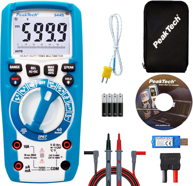 PeakTech - True RMS Digital Multimeter mit 4.0 Bluetooth, Wasserdicht (IP67), 6000 Counts, Robustes