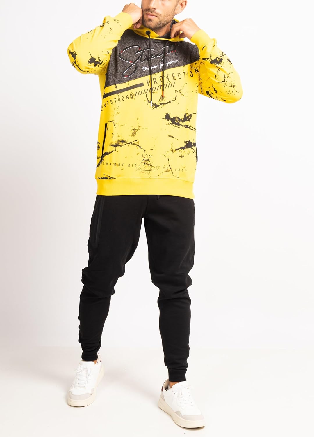 Subliminal Mode Herren-Kapuzen-Sweatshirt, langärmlig, zweifarbig, mit Tasche, lässiger Stil, Basic,