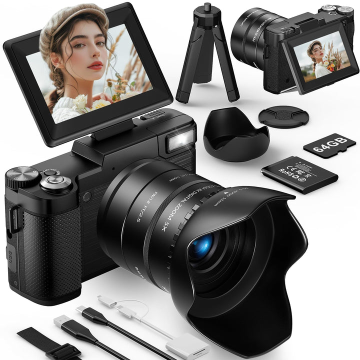 Longyi Digitalkamera 6K 75MP Kamera Fotokamera mit 8X Optischem Zoom, Anti-Shake, Autofokus Vlogging