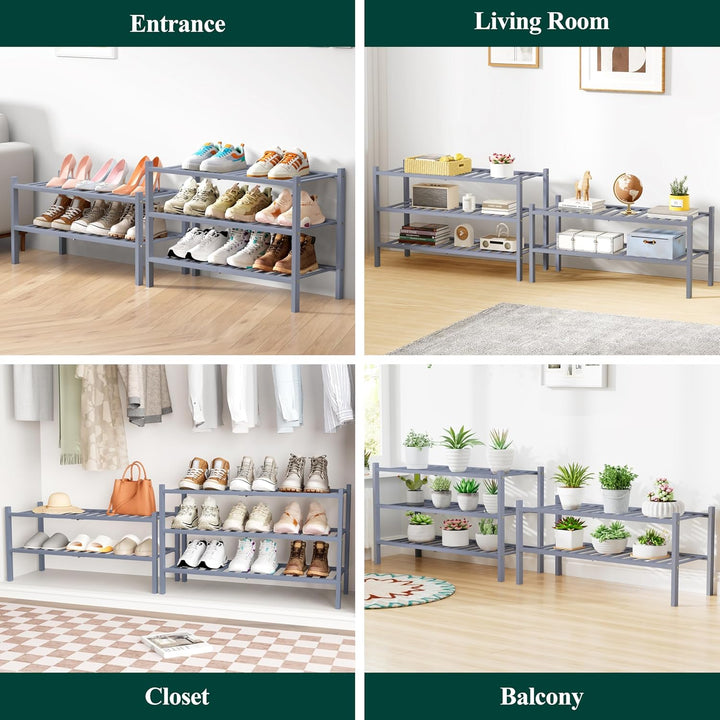 smiry Schuhregal aus Bambus, Schuhregal Platzsparend mit 3 Ebenen, Erweiterbar Stapelbar Shoe Rack,