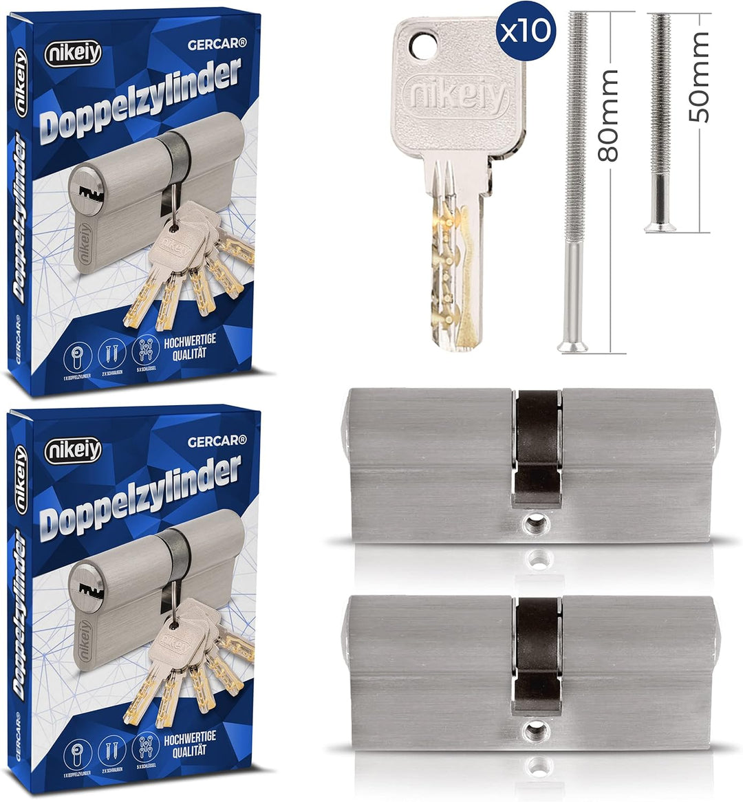 GERCAR Pro Profilzylinder 35/35 Massiver Schliesszylinder gleichschliessend 2er Set Doppelzylinder Z