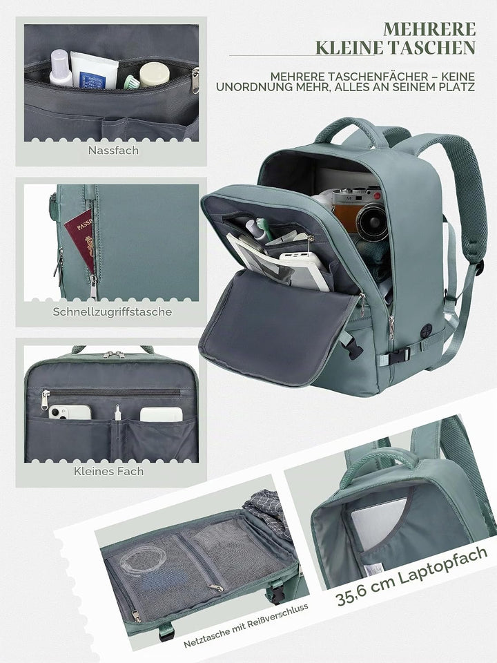 Hayayu für Ryanair Handgepäck 40x20x25 Klein Handgepäck Rucksack Flugzeug Reiserucksack mit Laptopfa