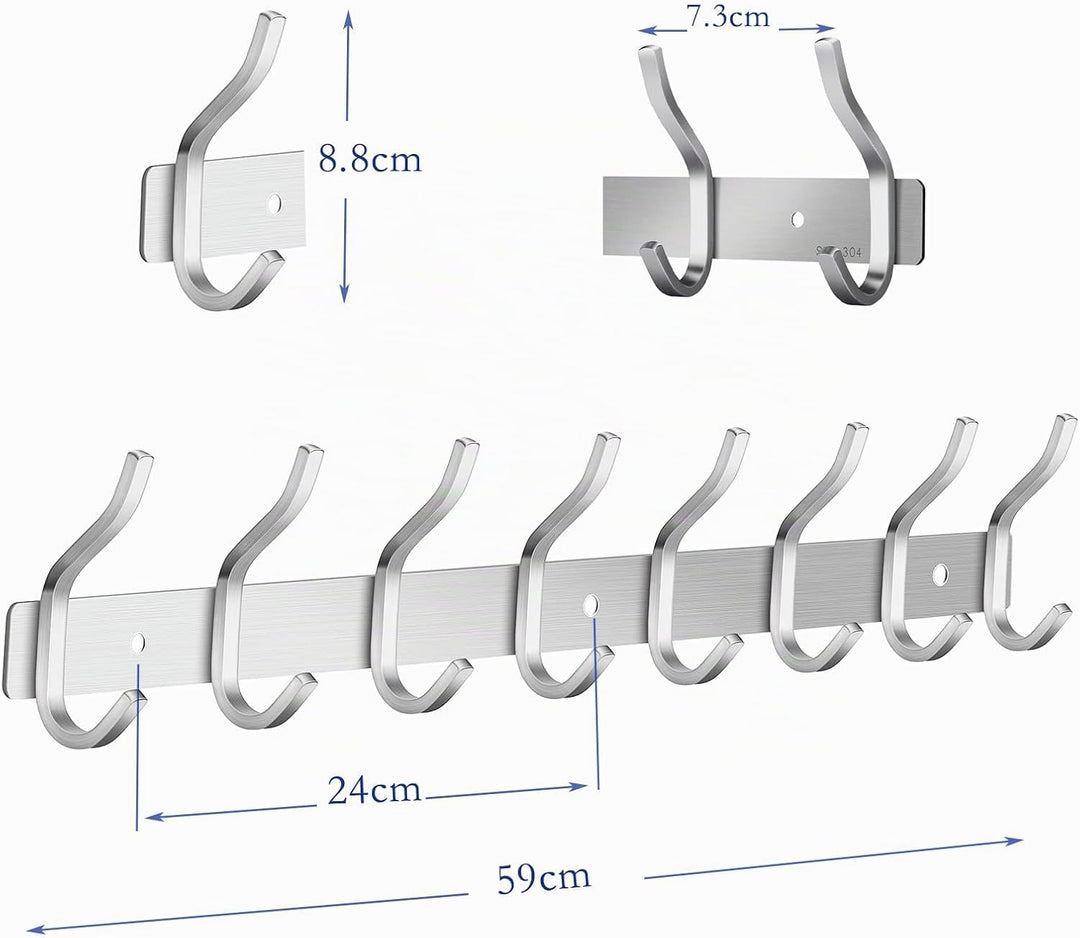 Garderobenhaken Edelstahl, Hakenleiste Kleiderhaken Wand mit 8 Haken, Garderobe Garderobenleiste Wan