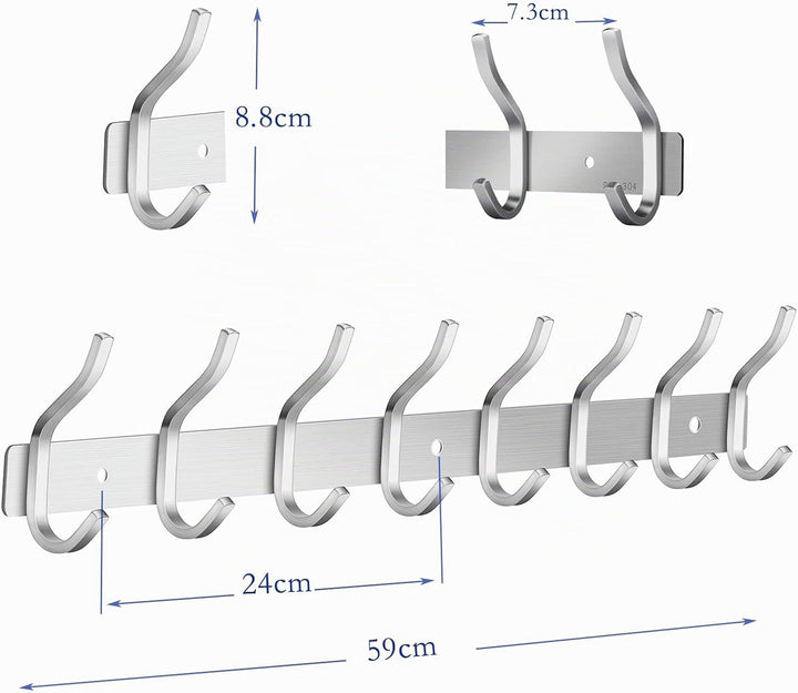 Garderobenhaken Edelstahl, Hakenleiste Kleiderhaken Wand mit 8 Haken, Garderobe Garderobenleiste Wan